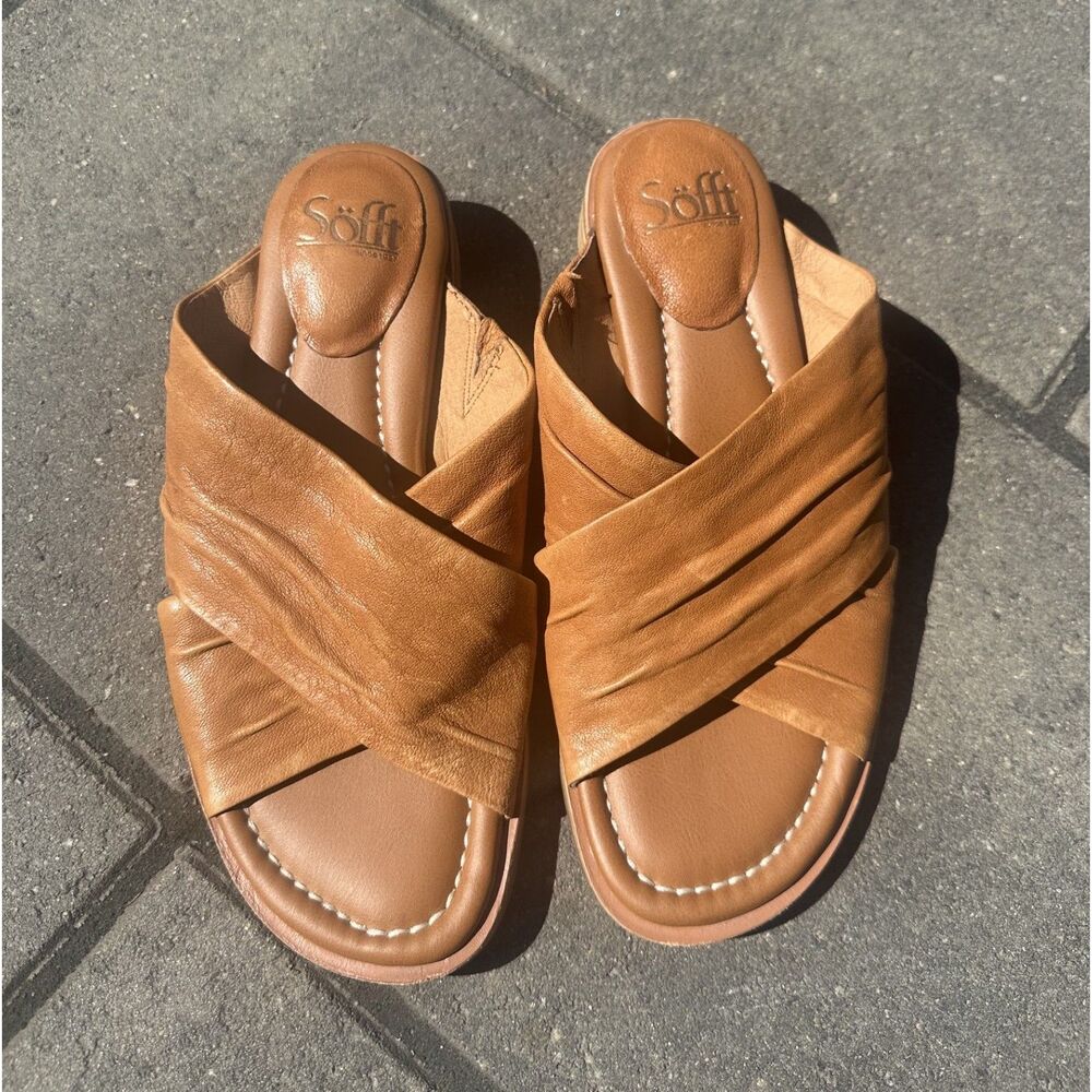Söfft Women’s 8.5 M Cognac Leather Crisscross Slingback Sandals Like New